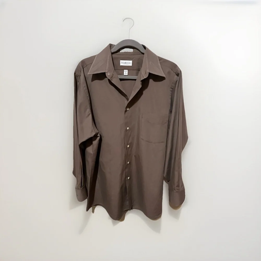 Men's Van Heusen dress Shirt button cuffs, Olive Green, 16 32/33GUC - Picture 5 of 9